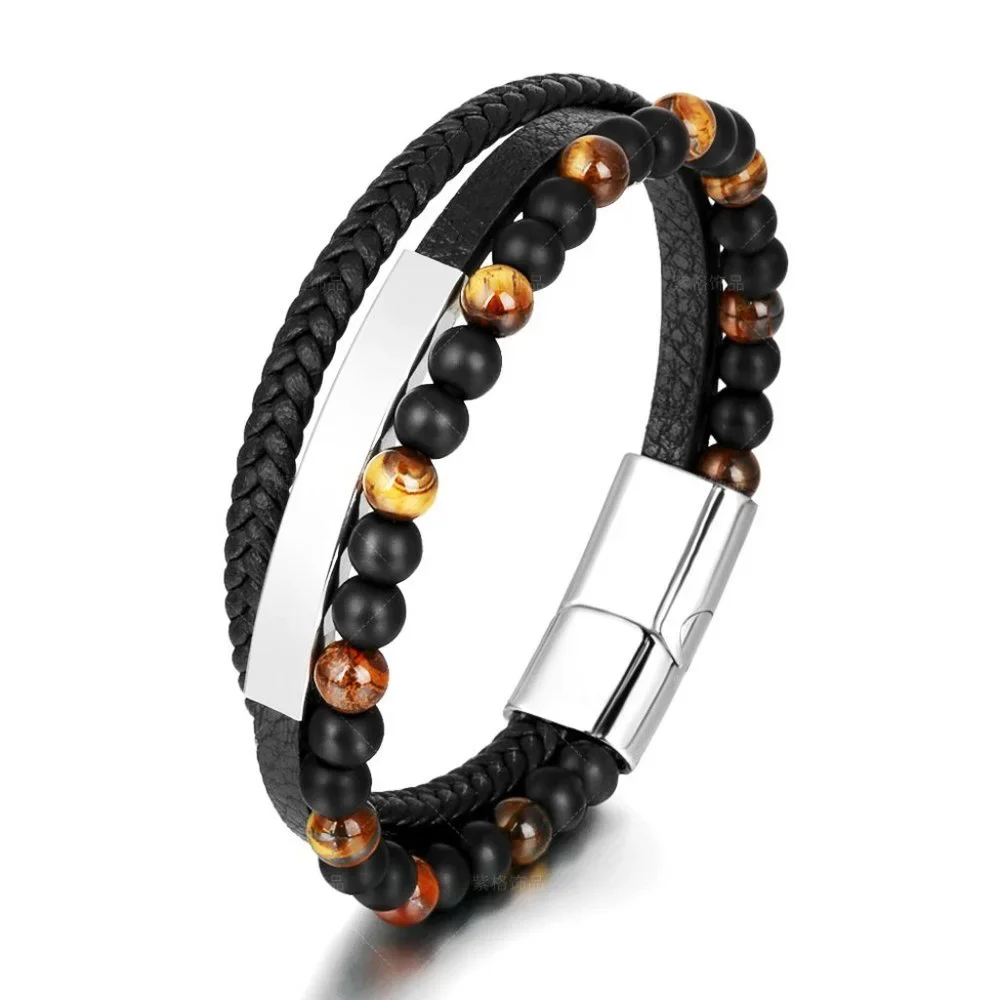 men tiger's eye cowhide making stainless steel Bracelet - Picture 1 of 1